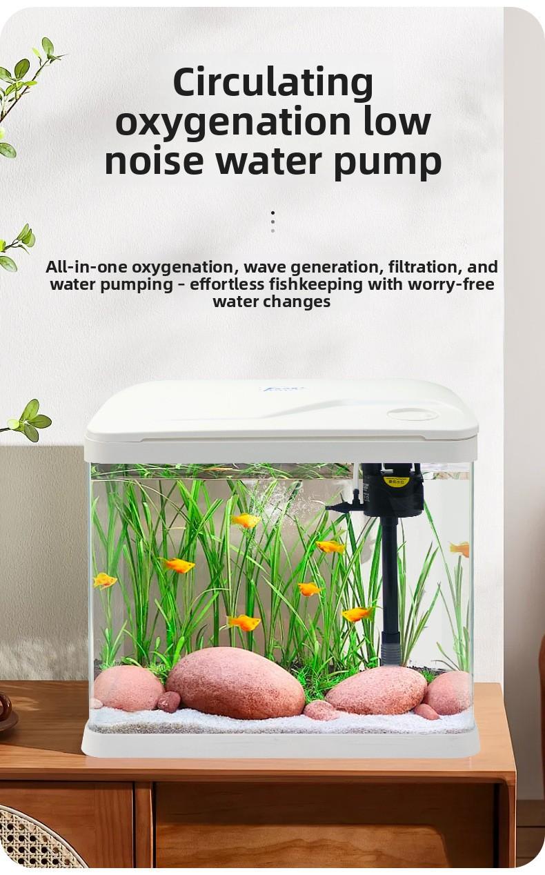 Hot Bending Ultra Clear Glass Fish Tank Self-Circulating Eco Aquarium Small Desktop For Living Room Home Decor Smart with LED Light and Filter Deshedding Brush Pets Dragon Stone Decoration