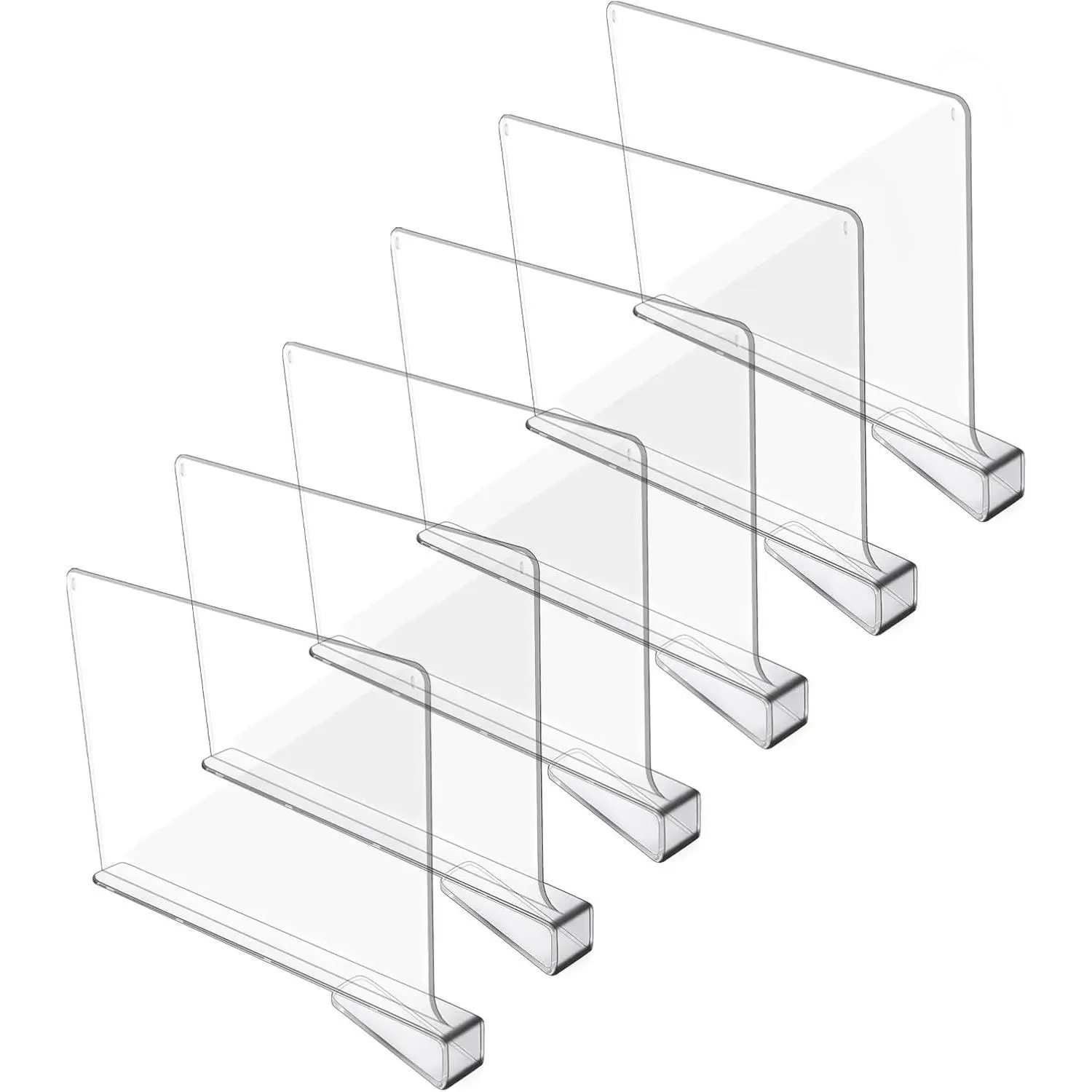 Clear Acrylic Closet Shelf Dividers 6 Pack, Transparent Shelf Separators Organizers for Wood Shelves Wardrobe Organization