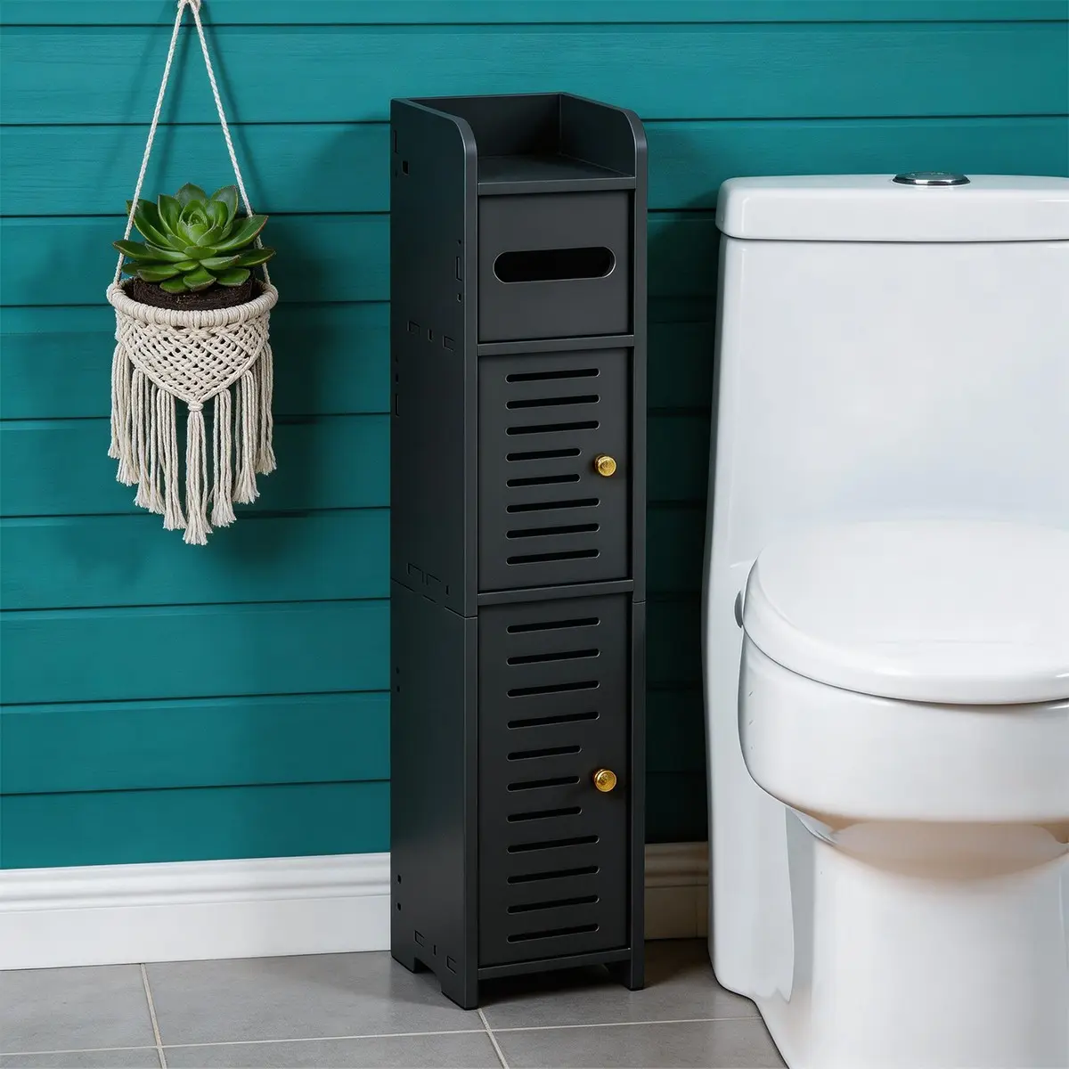 Simple Bathroom Shelf, Waterproof Mini Space-Saving Plastic Storage Cabinet, Toilet Side Cabinet, Paper Holder, Ideal for Narrow Spaces