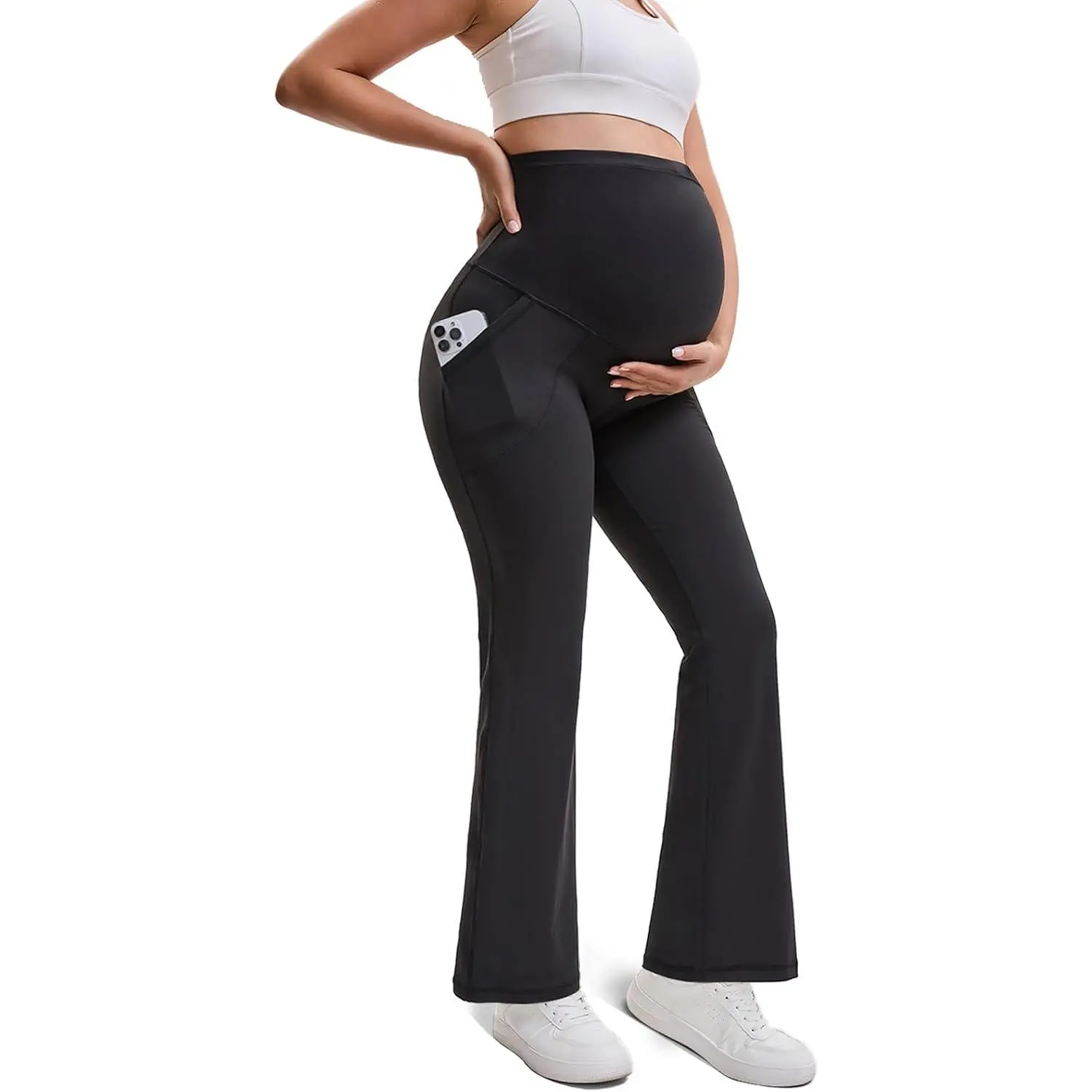 Women Maternity Flare Leggings with Pockets Over The , Buttery Soft  Yoga Work Pants