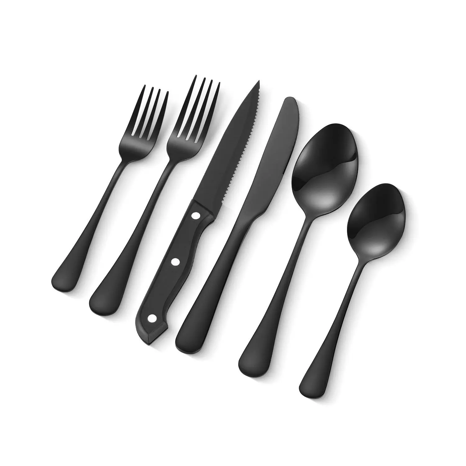 【toolupgrade】VEVOR 48-Piece Black Stainless Steel Flatware Set with Steak Knives, Food-Grade Flat Edges, Mirror Finish, Dishwasher-Safe Tableware for 8, Modern Home Decor, Party Ready Kitchen Utensils