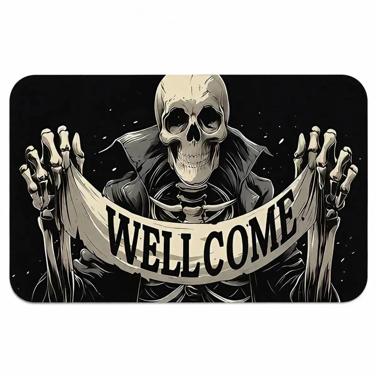 Gothic Skull Welcome Doormat, Funny Skeleton Door Rug, Halloween Home Decor Mat, Spooky Horror Theme Entryway Carpet, Unique Front Door Decoration for Bathroom Bedroom Living Room Gift