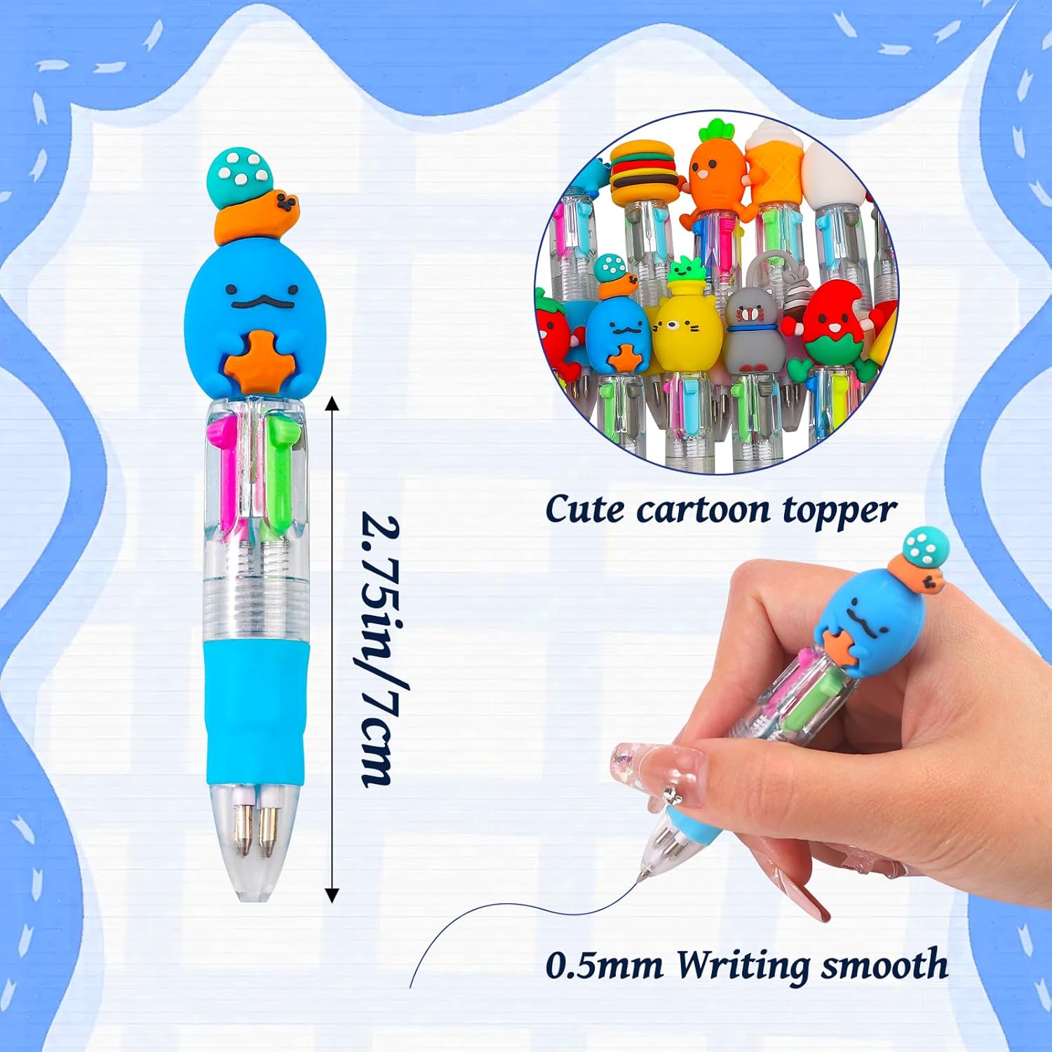 20 Mini Cartoon Multicolor Pens, 4-In-1 Cute Ballpoint Pens, Fun Kawaii Pencils, Kids' Christmas Party Birthday Gifts, Funny Teacher Pens