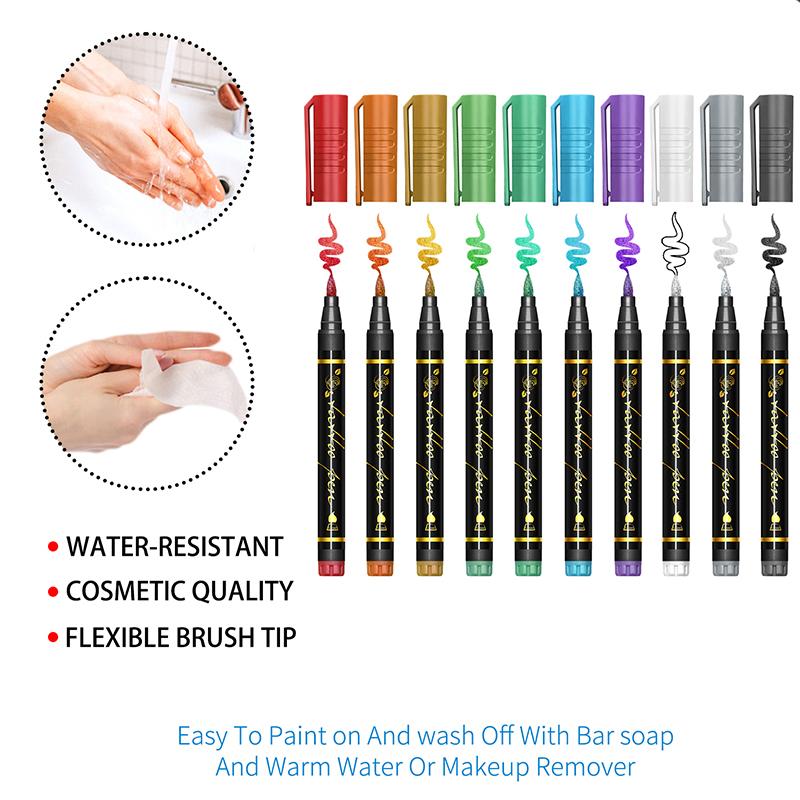 Temporary Tattoo Markers for Skin, 10/15/30-Count Body Markers 10/15/30 Colors Tattoo Pens,Flexible Brush Tip, Bright colors, Face Paint Kit Cosmetic Quality,Halloween makeup Temporary Tattoo Markers for Skin, 10/15/30-Count Body Markers 10/15/30 Colors Tattoo Pens,Flexible Brush Tip, Bright colors, Face Paint Kit Cosmetic Quality,Halloween makeup