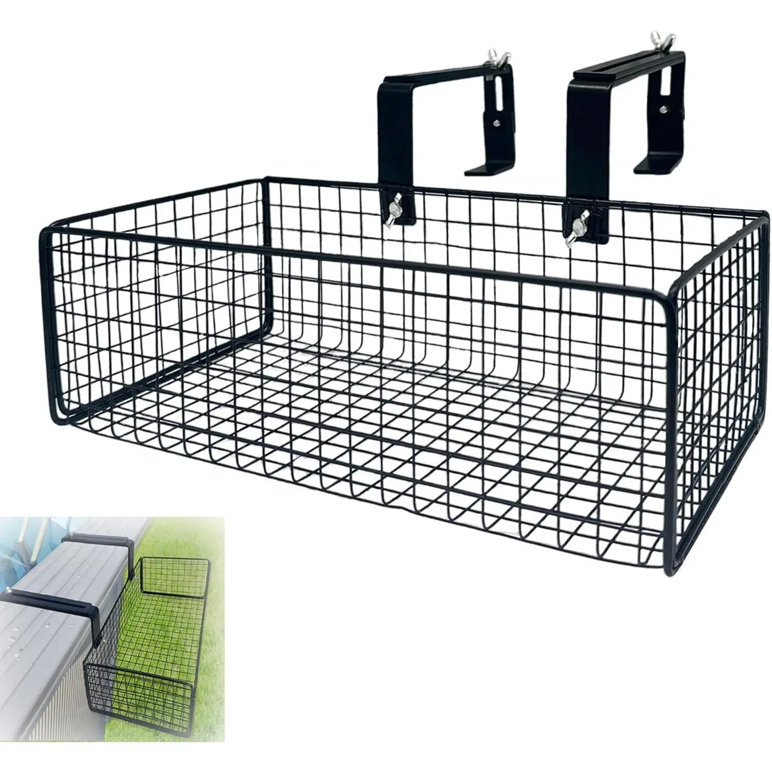 10 x 6 x 3.5 in Metal Poolside Storage Basket for Square Top Pools Only, Fit 4.9" to 9" Top Rails, Adjustable Swimming Pool Hanging Basket, Above Ground Pool Shelf Accessories to Organize