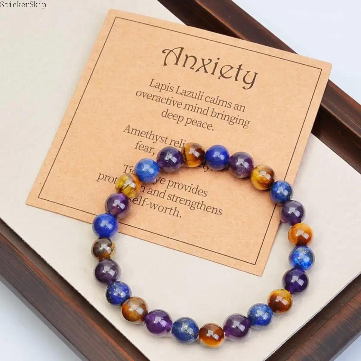 2026 NEW 2PCS Anxiety Relief Crystal Bracelet & Necklace Set for Women – Natural Crystal Healing Jewelry with Affirmation Card, Energy Protection Spiritual Bracelet Gift for Mom, Girlfriend, Friend