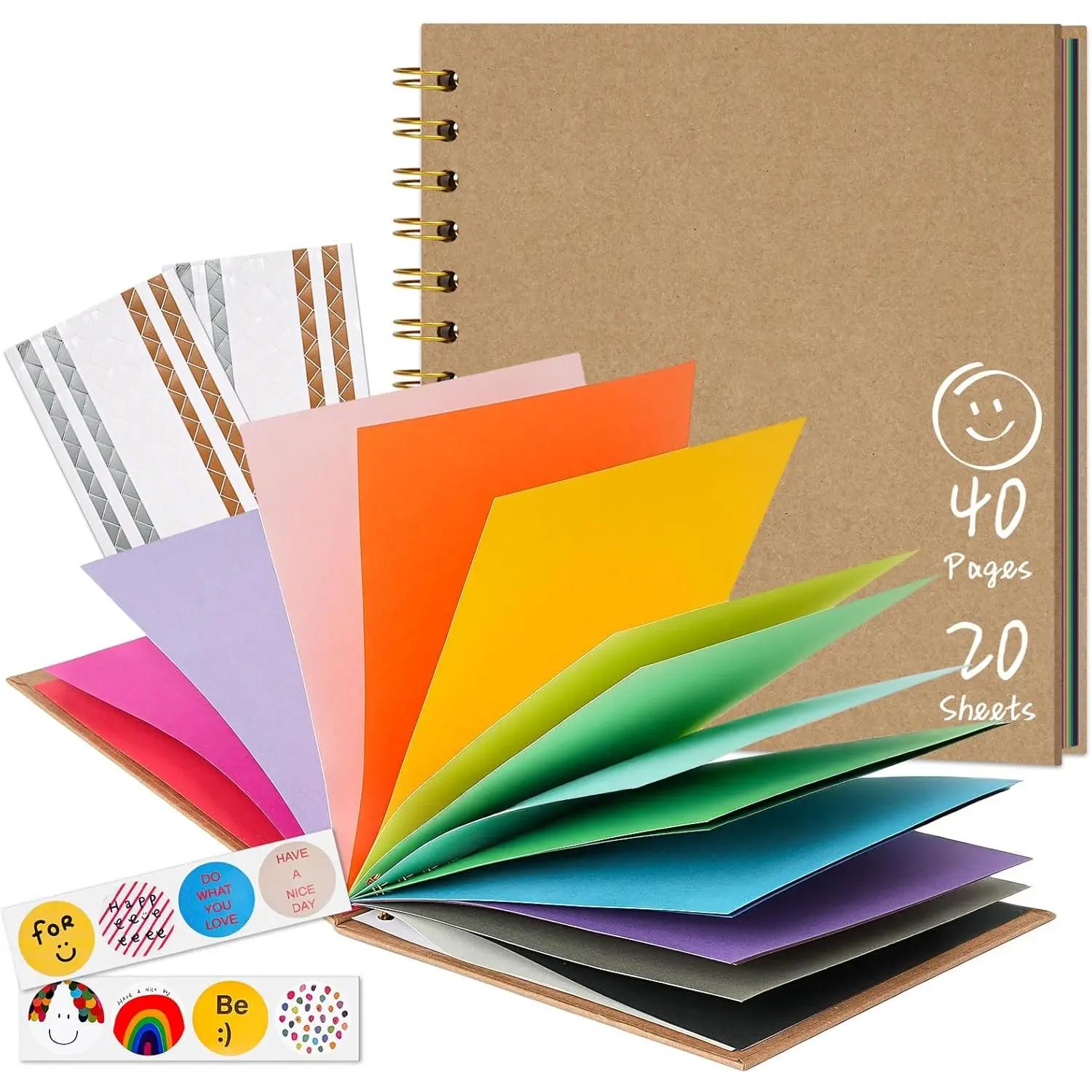 's Art Journal Scrapbook 7 Inch Khaki | Spiral bound hardcover, 20 sheets/40 pages, for drawing writing photos stickers, creative  for
