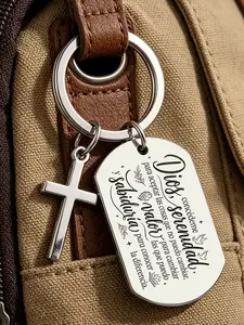 Stainless Steel Keychain with 'god Grant Me Peace' Inscription, Cross Pendant, Religious Gift, Inspirational Quote, Unisex, Key Accessories