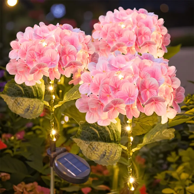 Solar-powered single-head hydrangea light, LED outdoor artificial flower garden light, solar landscape lights, suitable for outdoor decoration, garden, courtyard, terrace, lawn, pathway, walkway landscape lighting, wedding, holiday party ambiance lighting