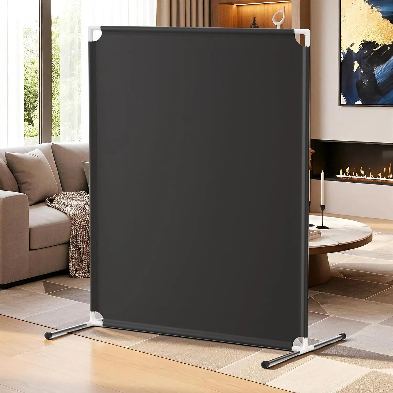 Room Divider for Privacy Protection - Single Panel Privacy Screen for Room Separation, 75.6" x 60" Portable Room Partition for Bedroom Office Dorm, Freestanding Divider Easy to Install，Black