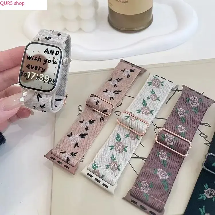 Vintage Floral Embroidered Nylon Apple Watch Band for Women, Soft Breathable Replacement Strap, Compatible with Ultra, Series 8 & Series 10, Multiple Sizes 38/40/41/42/44/45/49mm, Chic Bohemian Wrist Accessory for Daily Outfits