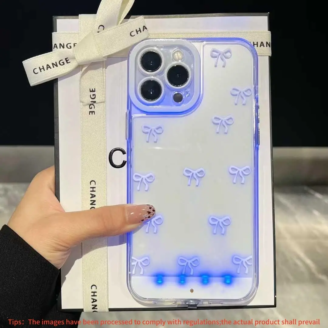 Vibrant LED Bow Phone Case for iPhone 17-11 Pro Max, Fashionable Protective Cover, Unique Design for Daily Use, Cartoon Pattern