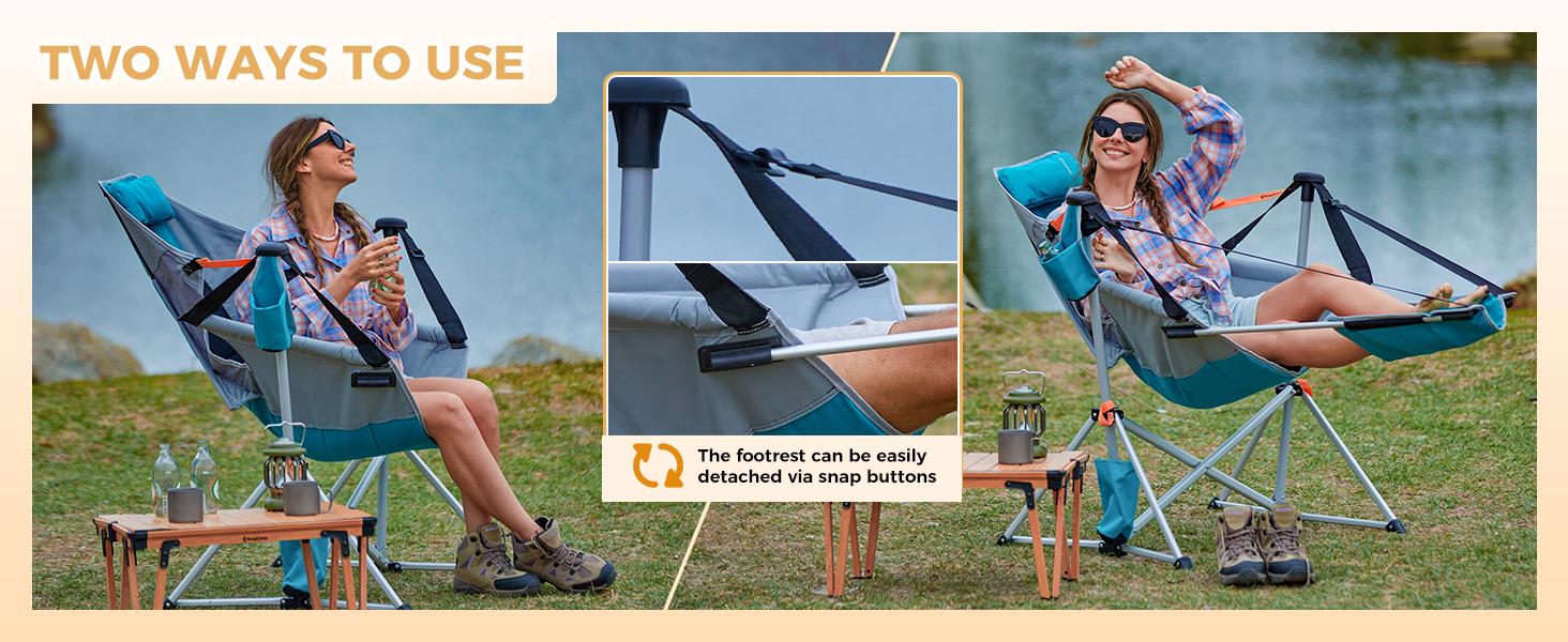 KingCamp Hammock Chair with Footrest – Heavy Duty Swinging Rocking Camping Chairs for Adults up to 400lbs, Folding Portable Oversized Rocker with Cup Holder & Pillow for Outdoor Beach Lawn RV Sports