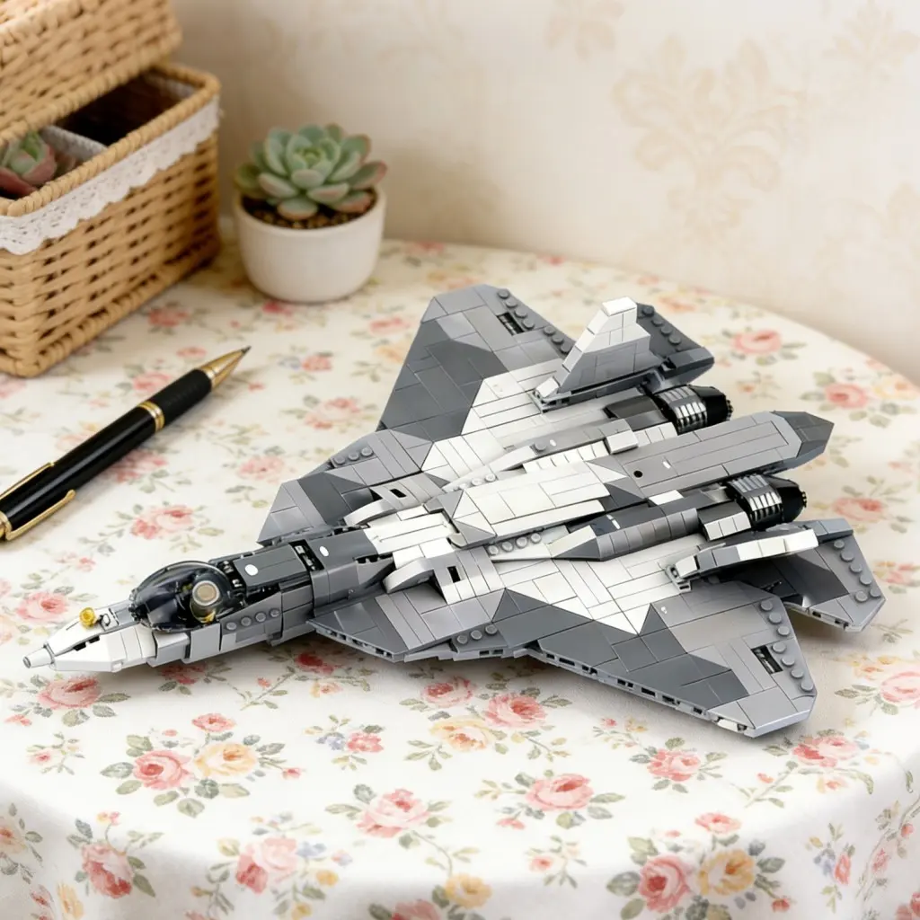 Silver Camouflage Stealth Fighter Model Kit, Military Aviation Style, Detailed Design, Kids Assembly Toy, Desktop Display, Collector's Gift