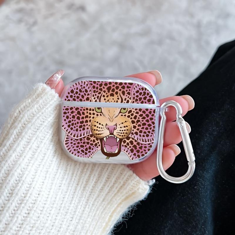 Leopard - Orchid Fusion Pattern TPU Soft Protective Case for Apple AirPods 4/3/2/1/Pro/Pro2 Transparent Earphone Cover with Keychain Attachment