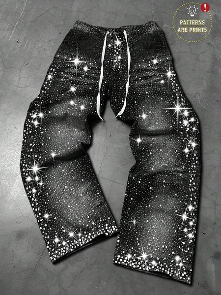 Men's Elastic Waist Sports Pants, Athleisure Style Bottoms, All-Over Star Print Design, Loose-Fit Casual Trousers, Perfect for Daily Wear & Outdoor Activities