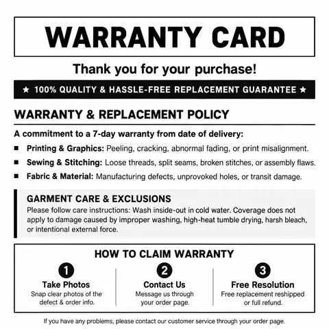 universal protection card, any issues will be resolved,T-shirts bought locally are all covered
