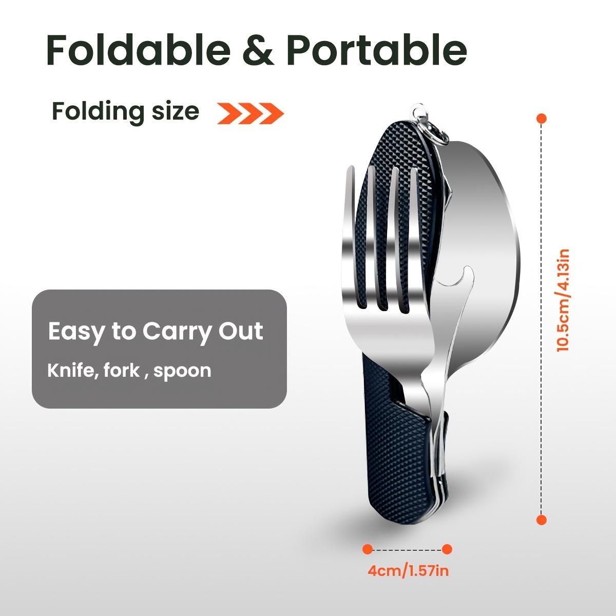 1Count Outdoor Companion - Detachable Folding Multifunctional Camping Knife Fork and Spoon Combination - Convenient Portable and Durable Tableware for Camping Hiking and Backpacking