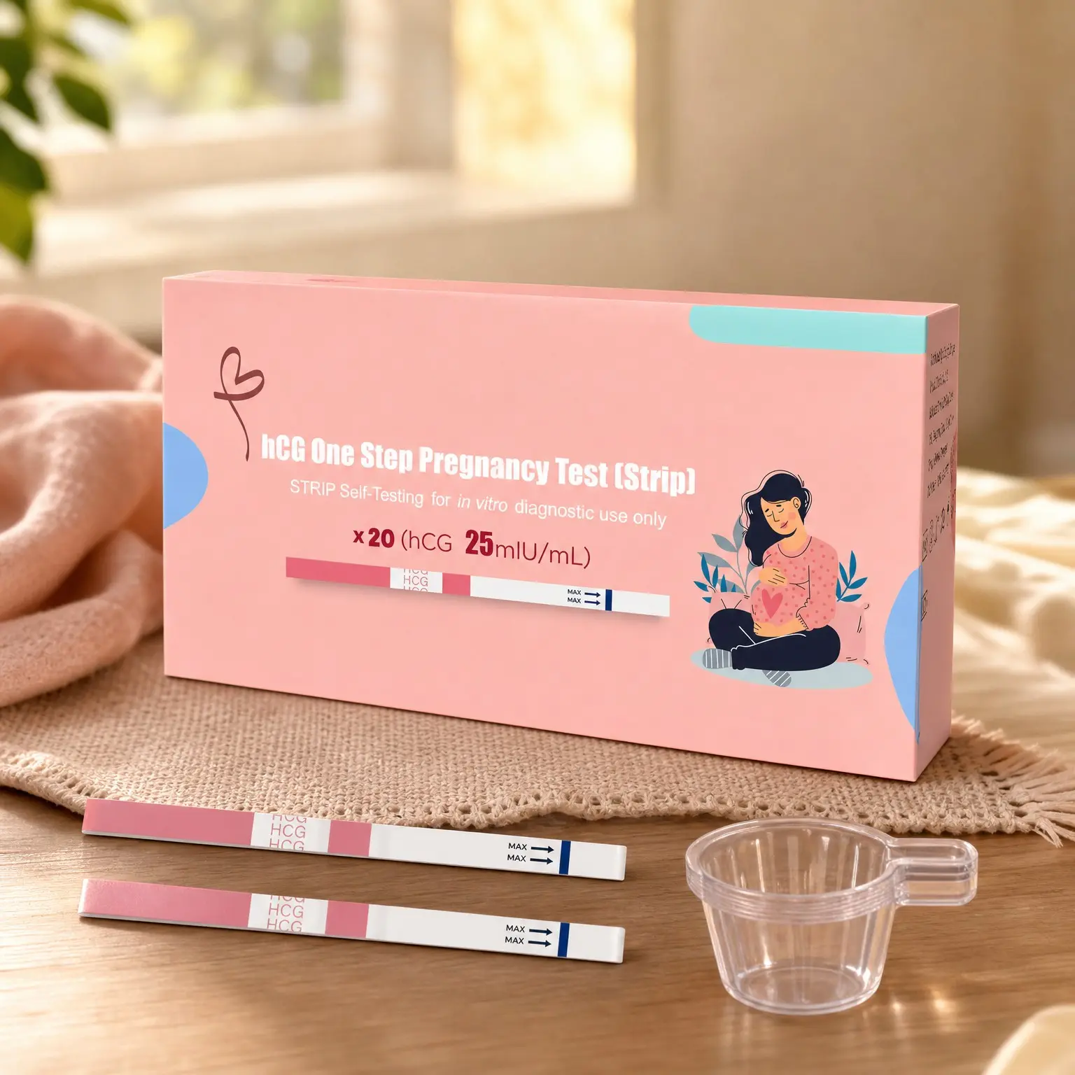 20 Pregnancy Test Strips with Urine Cups, hCG Detection Home Pregnancy Tests, Over 99% Accurate, Sensitive 25mIU/mL, 5mm Wider, Individually Wrapped Rapid Test Strips(Gift)