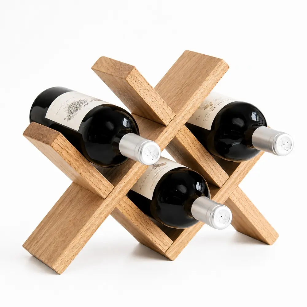 Farmhouse Rustic Wooden Free-Standing Countertop Wine Rack - 4-Bottle Holder, Space-Saving Fully Assembled Storage Display Stand