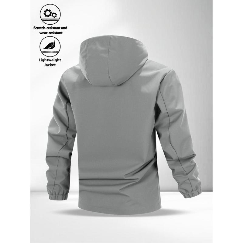 Men's Lightweight Hooded Jacket with Zipper Pockets, Breathable Comfort Fabric, Regular Fit, Daily Streetwear