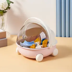 Transparent Multi-Functional Desktop Organizer, Bjd Doll Stroller Carrier, Labu Storage Box, Flip Cover Push Cart for Snacks Toys