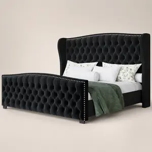 Modern Bed Frame with Wingback Headboard, Upholstered Bed Frame with Handmade Button Tufted & Nailhead, Wooden Slats Support/Luxury Bedroom Furniture/Queen/King/California King Size/Best Gift Ideas/Christmas Gifts