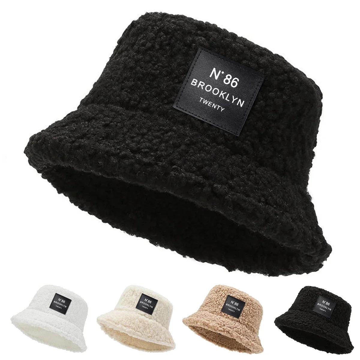 Unisex N86 Brooklyn Label Lambhair Bucket Hats Warm Fishermen Caps Outdoor Casual Cap Sunscreen Hat
