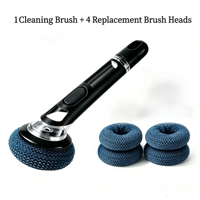 5-piece set - multi-functional soap dispenser dish brush, long-handled kitchen cleaning brush, with replaceable brush head, suitable for cleaning pots, pans, etc., durable and slip-resistant, an ideal household kitchen tool
