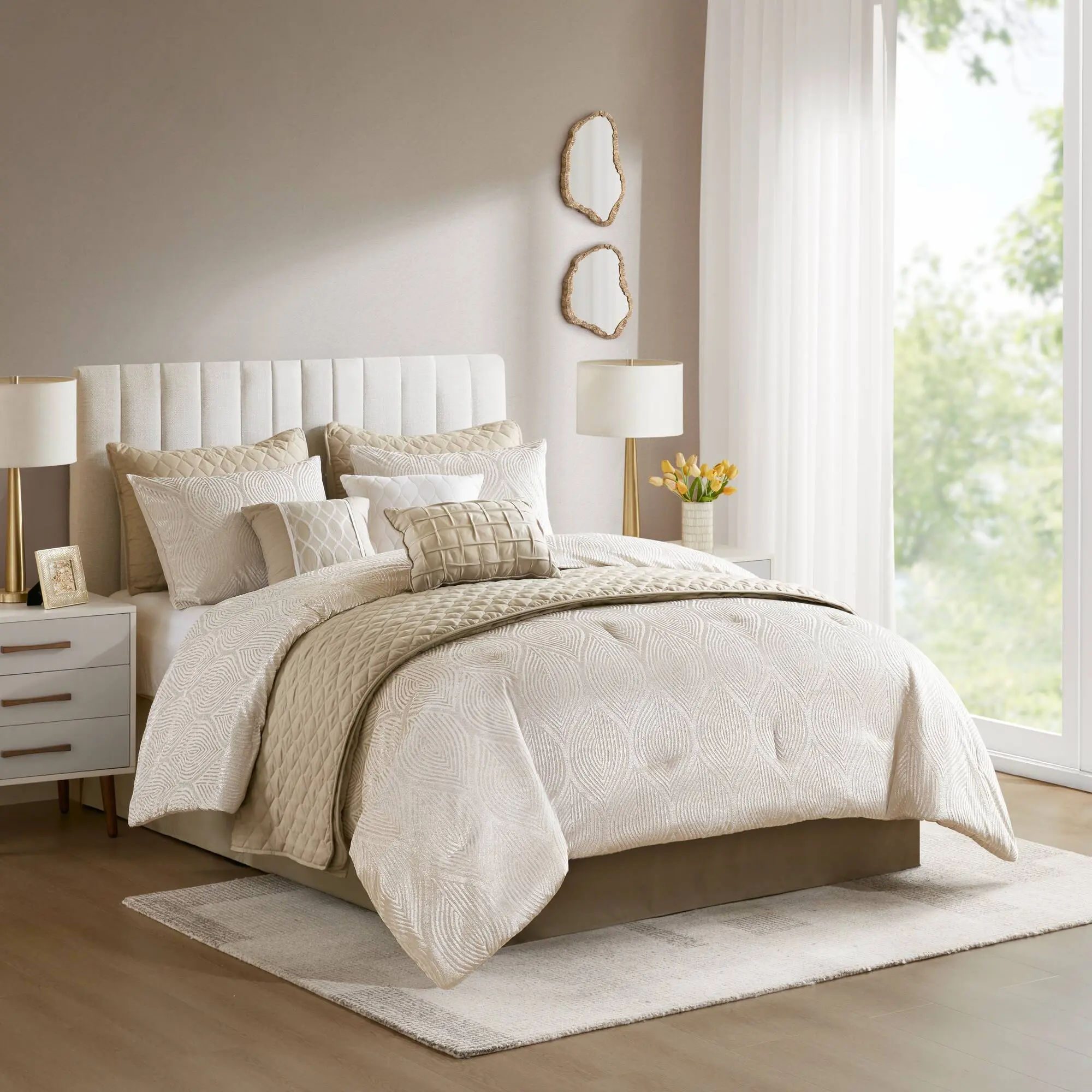 ARCH 10-Piece King Jacquard Comforter Set Luxury Bedding Ensemble with Matching Shams, Decorative Pillows, and Bed Skirt, Elegant Woven Pattern, Soft Microfiber Fill, Machine Washable, Perfect for Master Bedroom or Guest Room Makeover