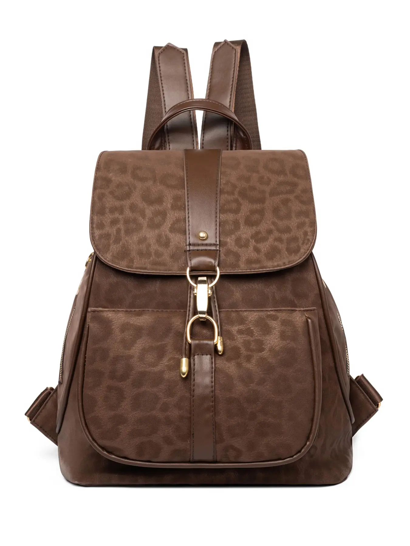 Leopard Print Women's Backpack, Vintage Marled Style, Leather Cover, Adjustable Straps, Multiple Pockets, Ideal for Daily Use, Casual Daypack