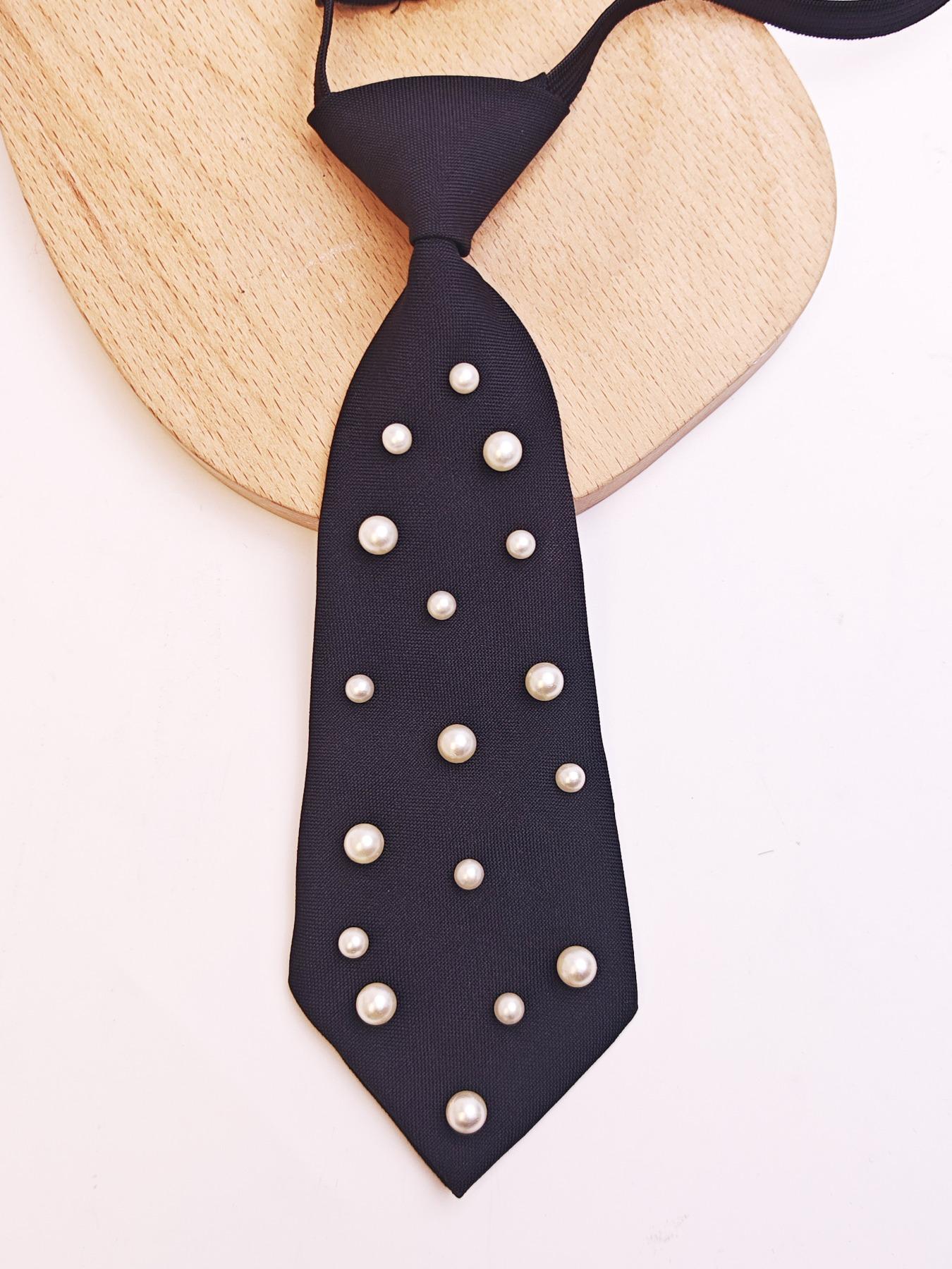 Faux Pearl Decor Tie, Casual Elegant Tie, Fashionable Necktie for Men & Women, Elegant All-match Fashion Accessories for Business, Daily Clothing Decor, Solid Textured Tie