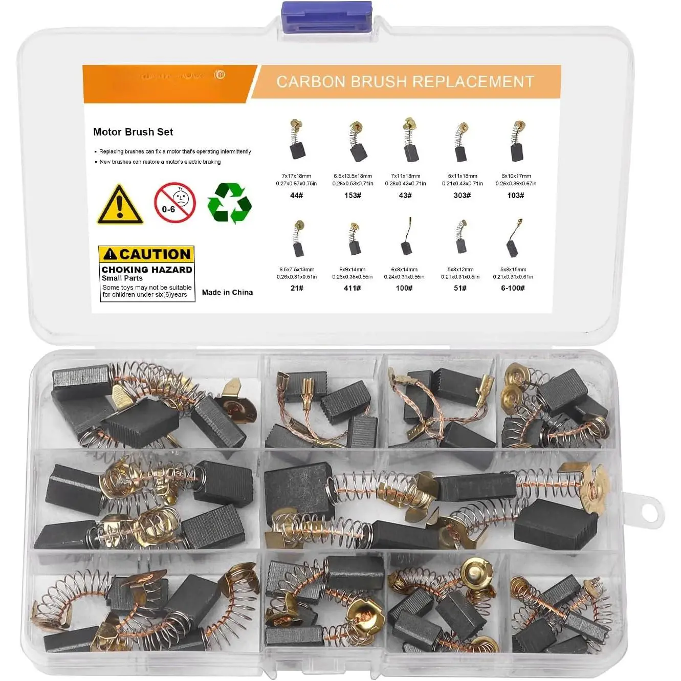 40 Pack Electric  Carbon Brushes Set, 10 Different Sizes for  Repair Power Tool Part Electric Hammer Drills Angle Grinders Circular Table