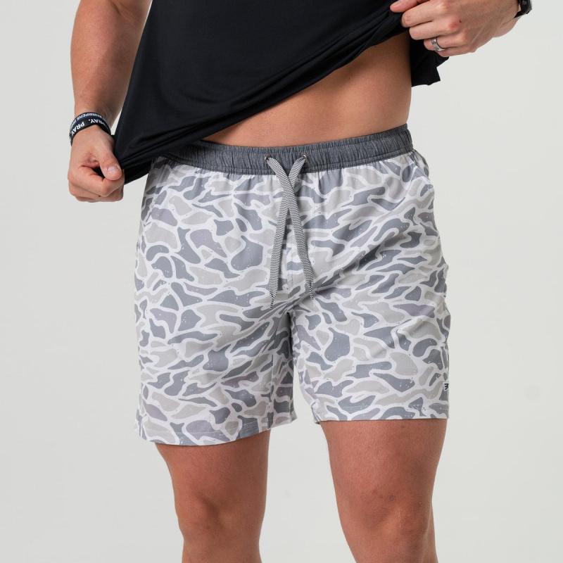 Everyday Short Classic Athletic Shorts In White Camo, Duck Camo, Fitted Trend Mid Waist Shorts For Men..