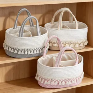 Large Colorful Fringe Diaper Basket Toy Storage Basket, Handwoven Detachable Portable Practical, Model Xinghao, No Ca Prop 65
