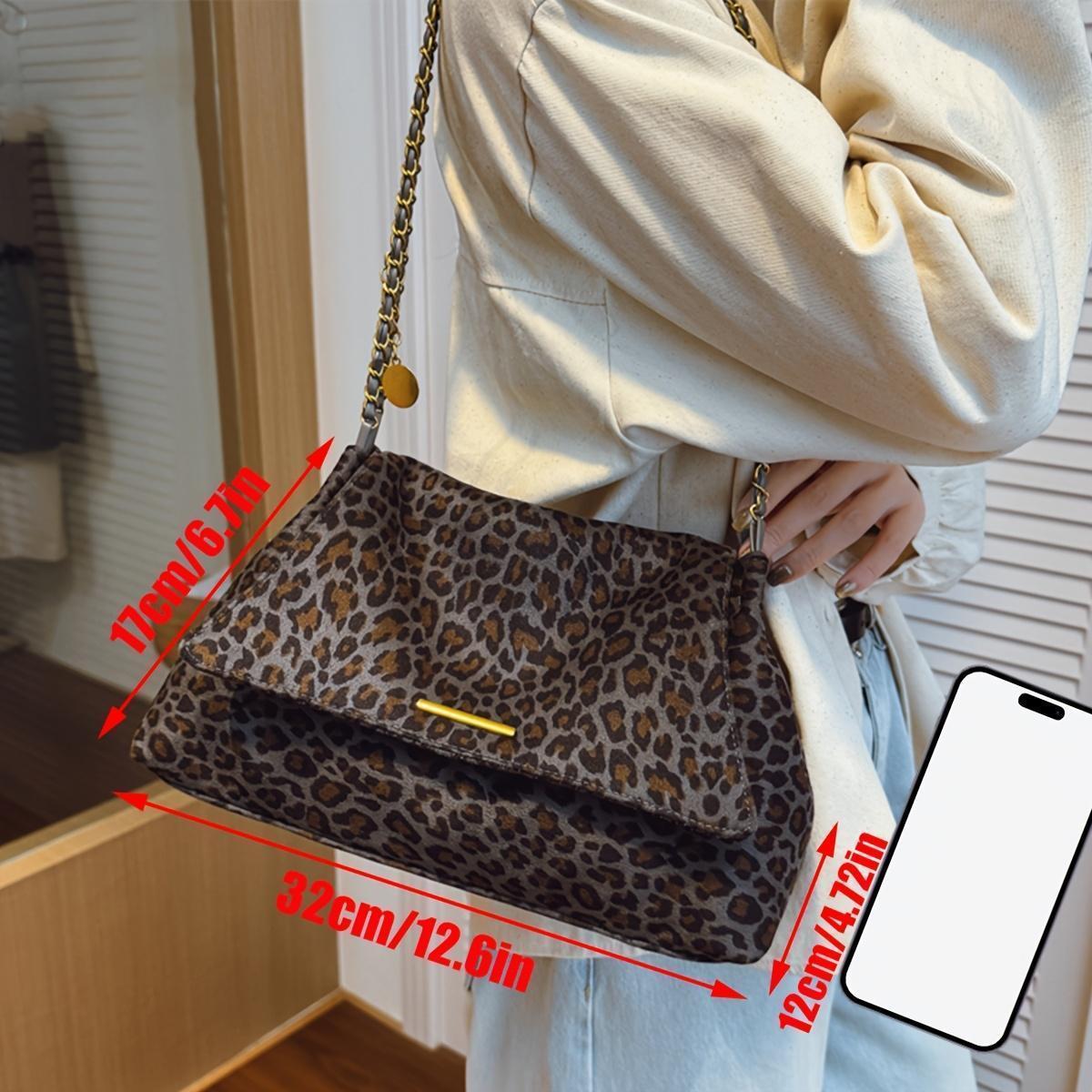 Women's Faux Suede Leopard Print Tote Bag, Large Capacity Chain Shoulder Bag with Phone Pouch, Coin Purse & Cosmetic Bag for Daily Commute