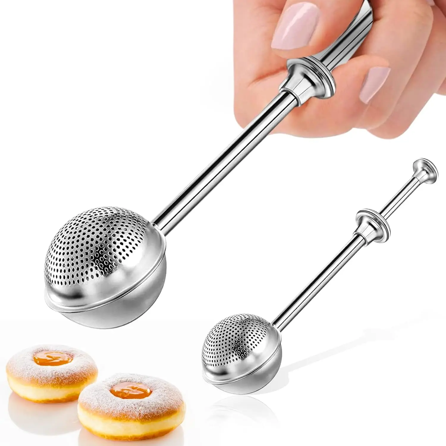 Powdered Sugar Flour, Powdered Sugar Shaker Duster Flour Dispenser Shaker with 18/8 Stainless Steel -handed  Shaker Duster for Sugar Flour and Spices