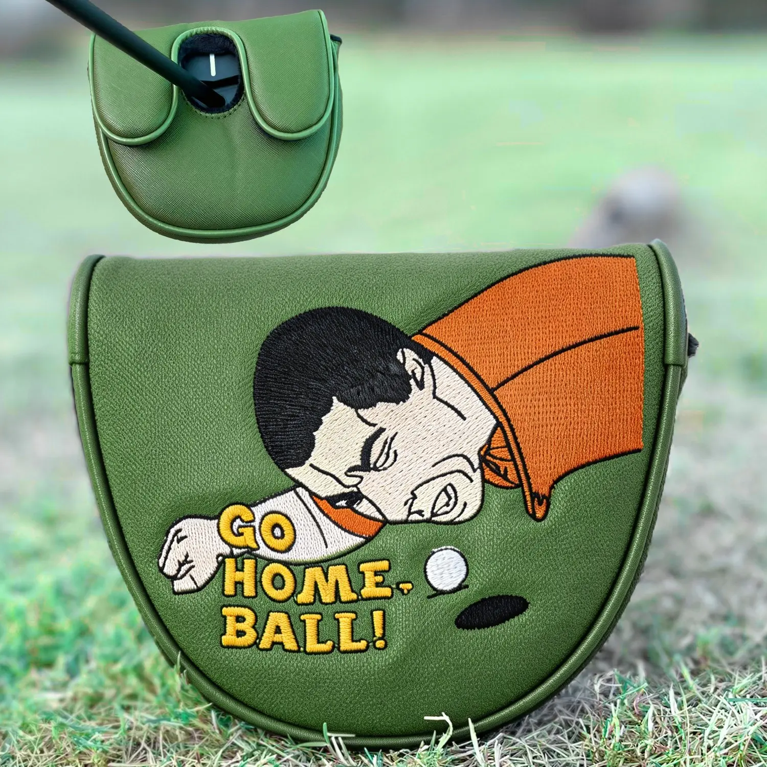 1pc Lying Figure Design Golf Club Head Cover, PU Material with High-End Embroidery, Fits Most Brands, Golf Putter Head Cover, Golf Accessory