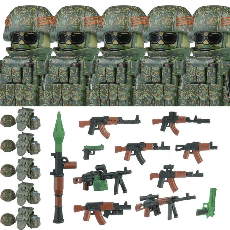 2026 new hot item Military Commando Special Forces RU SWAT Building Block Modern City Police Antonov VDV Assault Figure Weapons Backpack Toys
