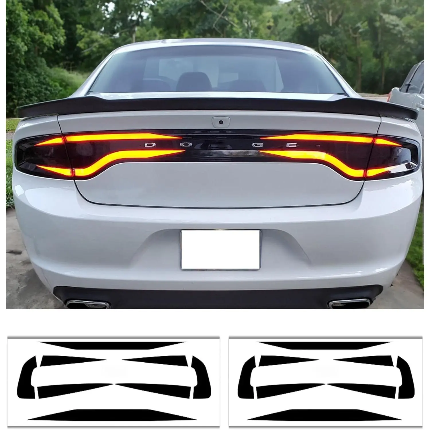 Gloss Black Tail Light Race Track Bat Vinyl Overlay Decal Cover for Dodge Charger 2015-2024, Car Tail Light Decals with Squeegee & Vinyl Roll, Long Wearing Exterior Accessory