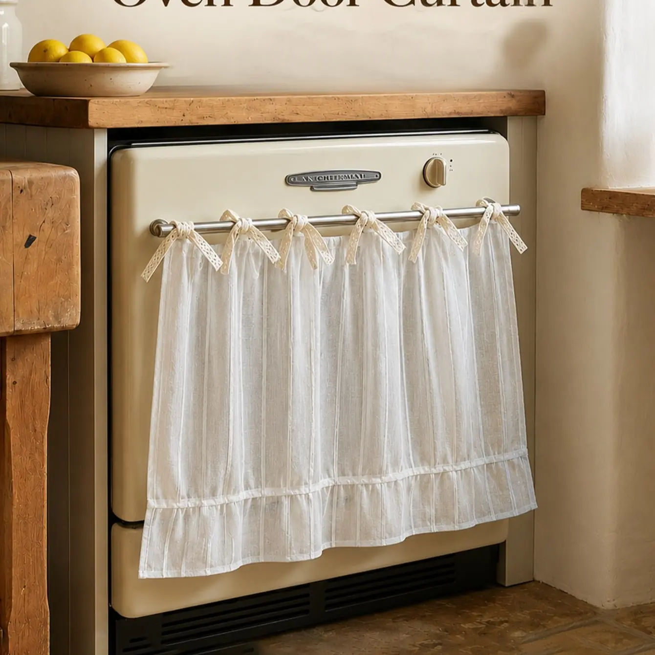 Farmhouse Style Oven Door Curtain with Lace Tie, Semi-Transparent Textured Polyester, Kitchen Decor, Semi Sheer Curtain, 30 X 21.3 Inches