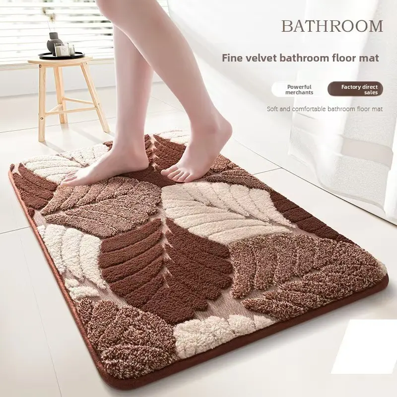 Bathroom Absorbent Mat, Quick-Dry Soft Comfort, Non-Slip Bottom, Thick Plush, Tufted Bathmat, Hotel Quality, Dual Color Floral, Stain-Resistant