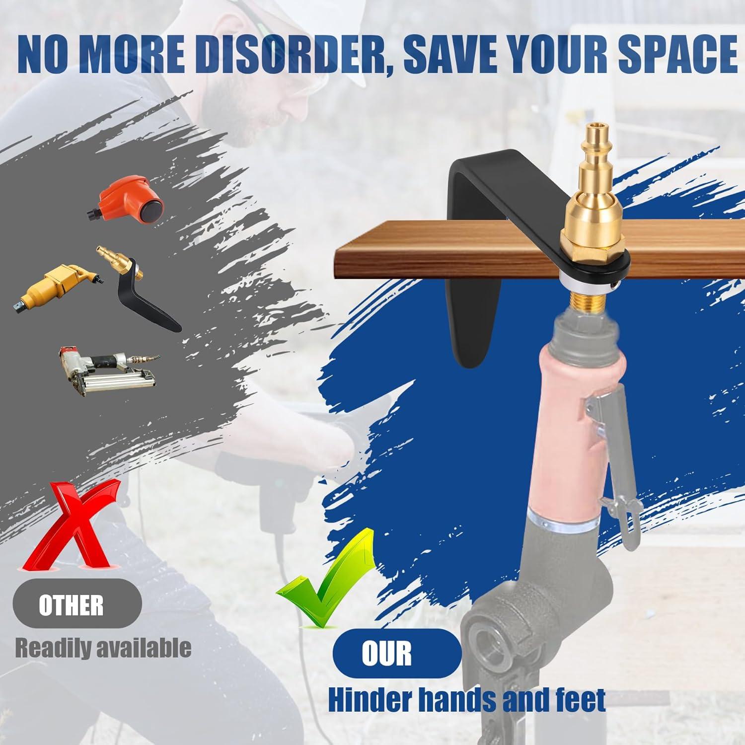 1" Aluminum Pneumatic Tool Hook with 1/4" Air Tool Swivel Fitting, 3/8 1/4 NPT ,Brass Bushing, Aluminum Pneumatic Tool Rafter Hook Hanger for Air Nailer,Air Blow Gunetc