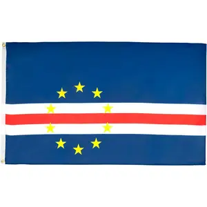 Cabo Verde National Flag with Deep Blue Background, White and Red Stripes and Yellow Stars Arranged in a Pattern