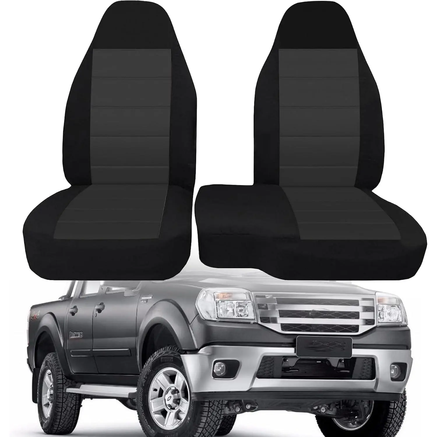 Custom Fit Nylon 60/40 High Back Bench Seat Cover, 2PCS Heavy-Duty Waterproof Cloth Protector for Ford Ranger 2004-2012, Black Car Interior Truck Pickup Accessories