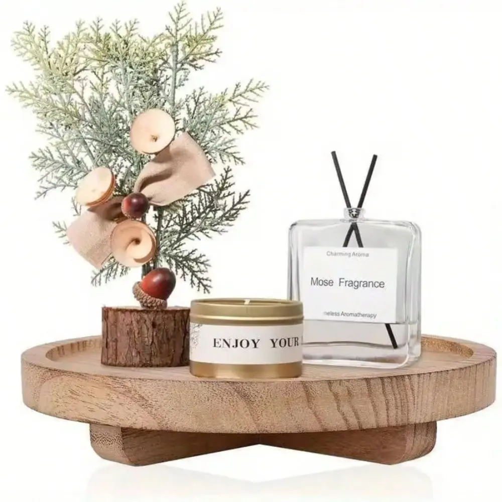 1pc Wooden Round Tray for Home Decor, Candle Holder, Kitchen Dining Tray, Perfume Organizer, Ideal for Living Room Entryway Decoration