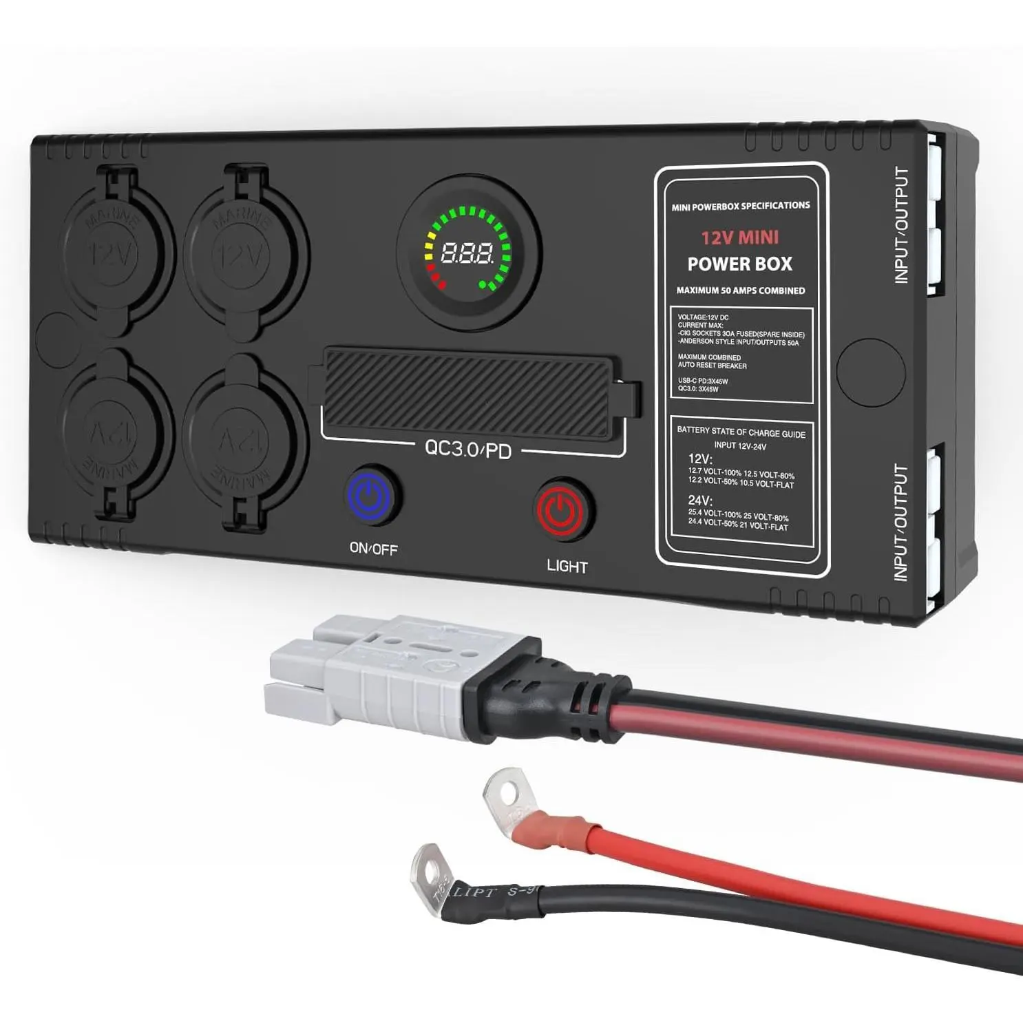 Nilight Mini Power Box 12V 24V DC Compact Design Distribution Box Plug & Play Multi Ports -2 Anderson, 3 USB, 3 USB-C, 4 Cig Sockets Perfect for Outdoors Camping Fishing RV 4Wd Caravans