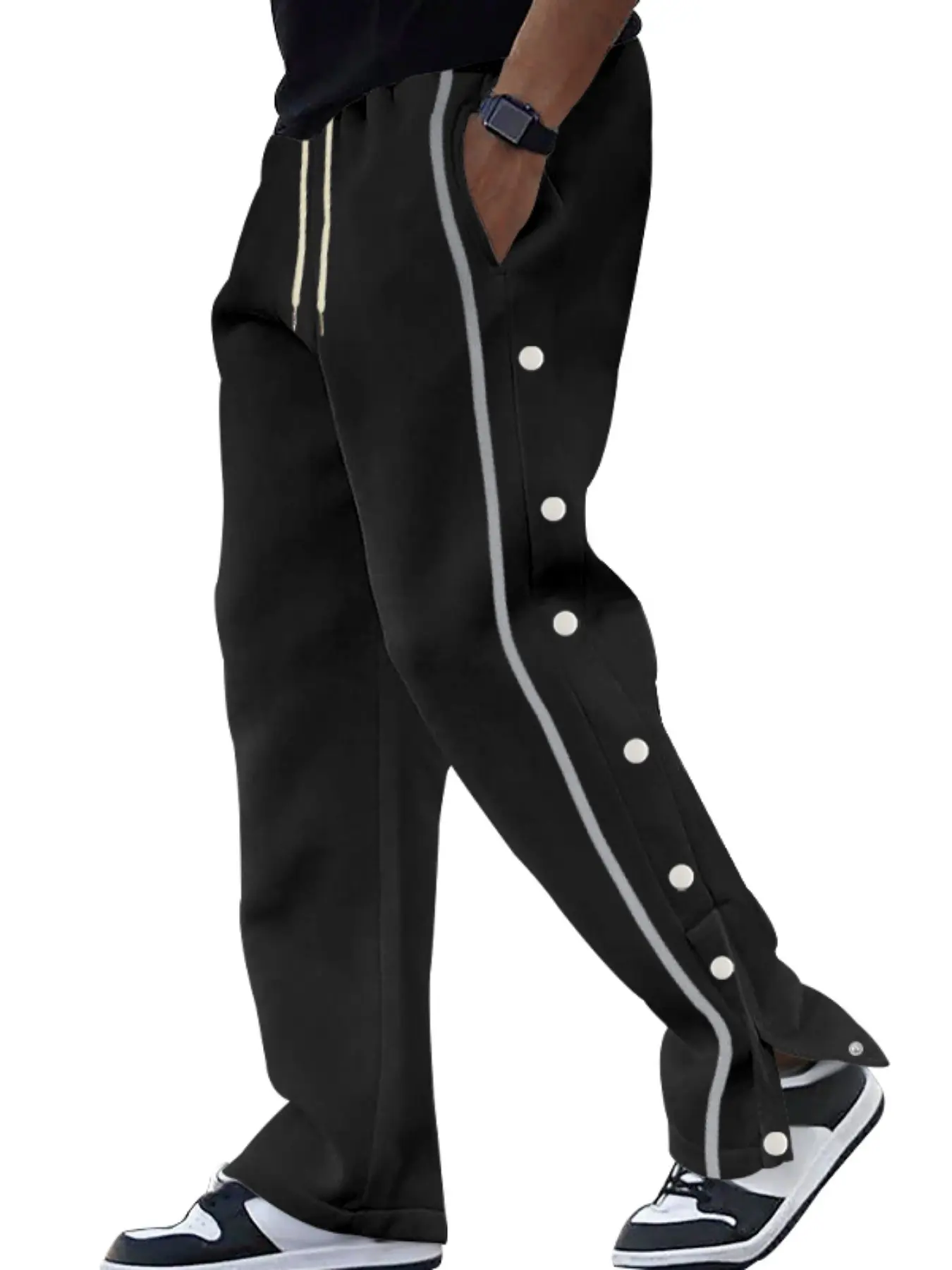 Men's Wide Leg Oversized Pants with Side Zipper, Elastic Waist Drawstring, Streetwear Dance Loose Fit, Essential Long Trousers for Men