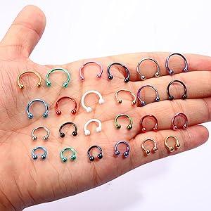 Sanfenly 48Pcs 14G Stainless Steel Horseshoe Nose Septum Rings Piercing Jewelry Cartilage Helix Tragus Earring Hoop Eyebrow Lip Hoop Piercing Ring for Women Men 6mm 8mm 10mm 12mm Beads Gold