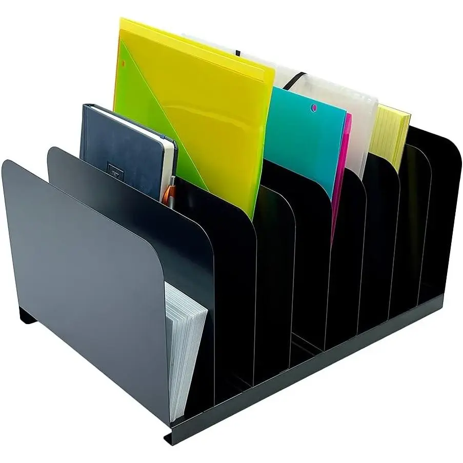 Desktop File Binder Organizer Storage Vertical 8 Slot, Black Commercial Grade Steel